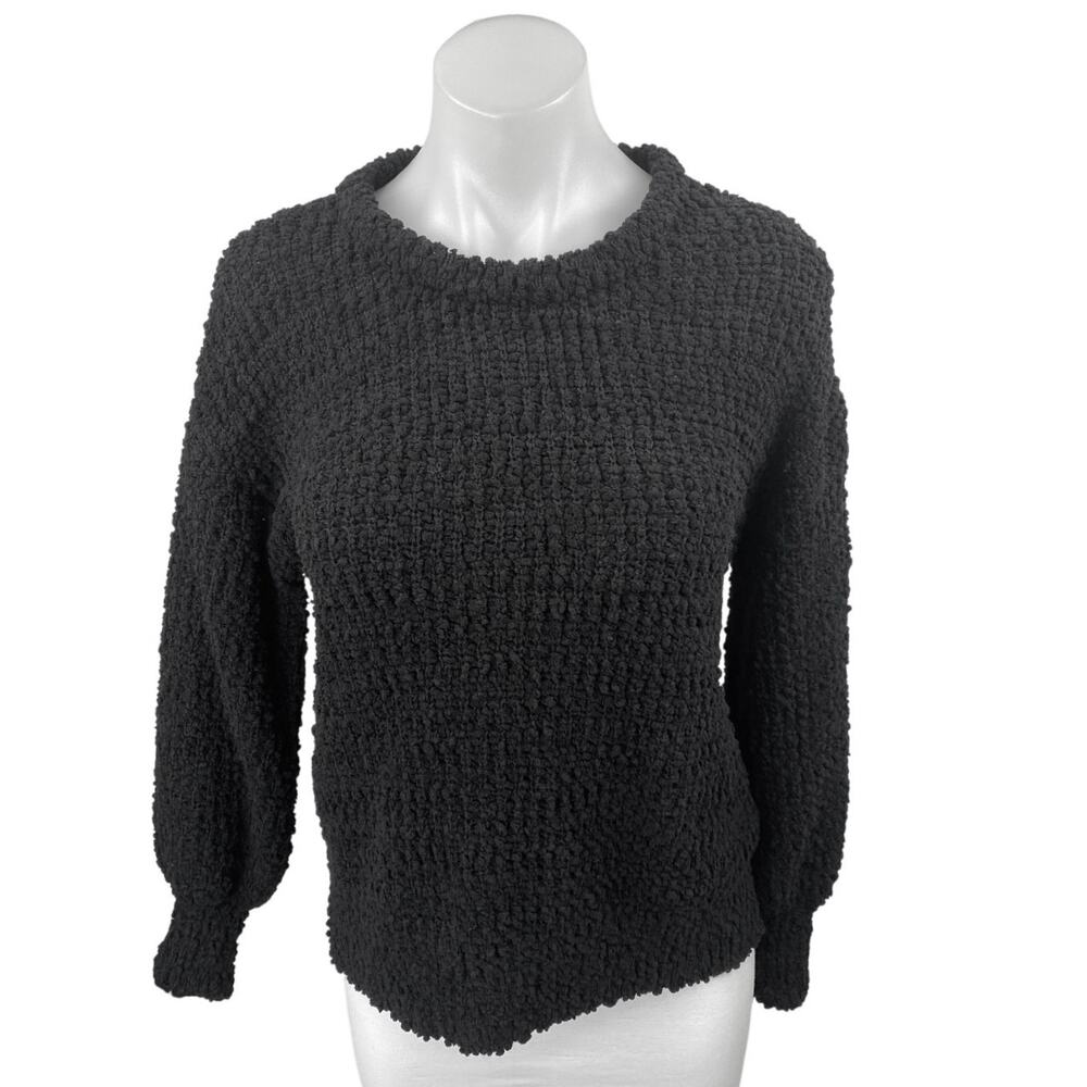 Bobeau Women's Black Long Sleeve Popcorn Knit Crewneck Sweater Top Size XS